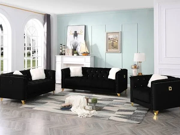 1764 – SOFA SET – BLACK with golden