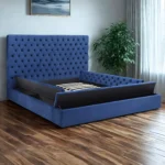 Blue Upholstered Platform Bed with Storage