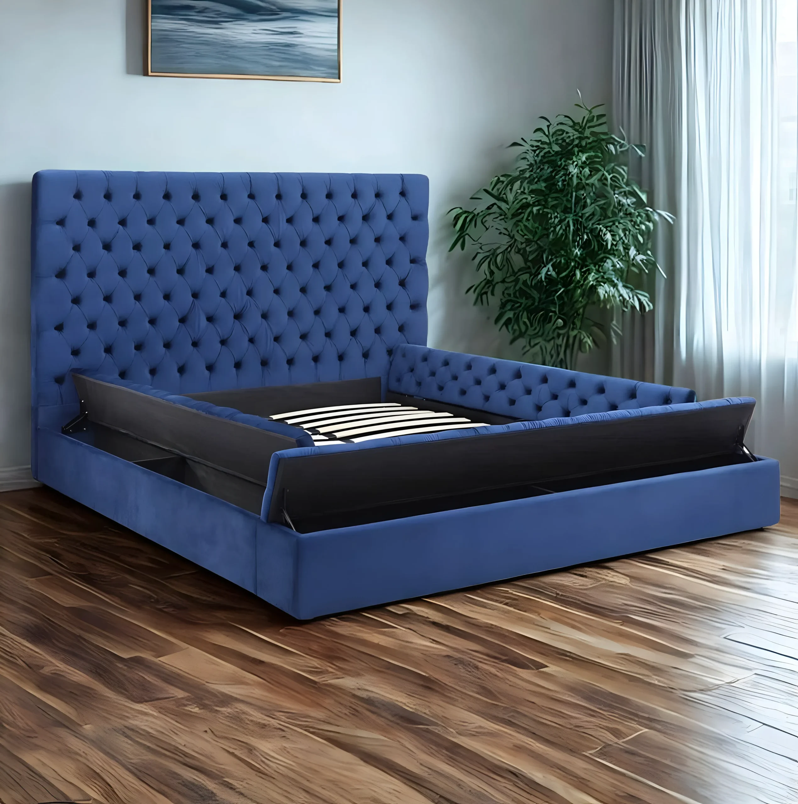 Blue Upholstered Platform Bed with Storage Blue Upholstered Platform Bed with Storage