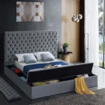 Grey Upholstered Platform Bed with Storage