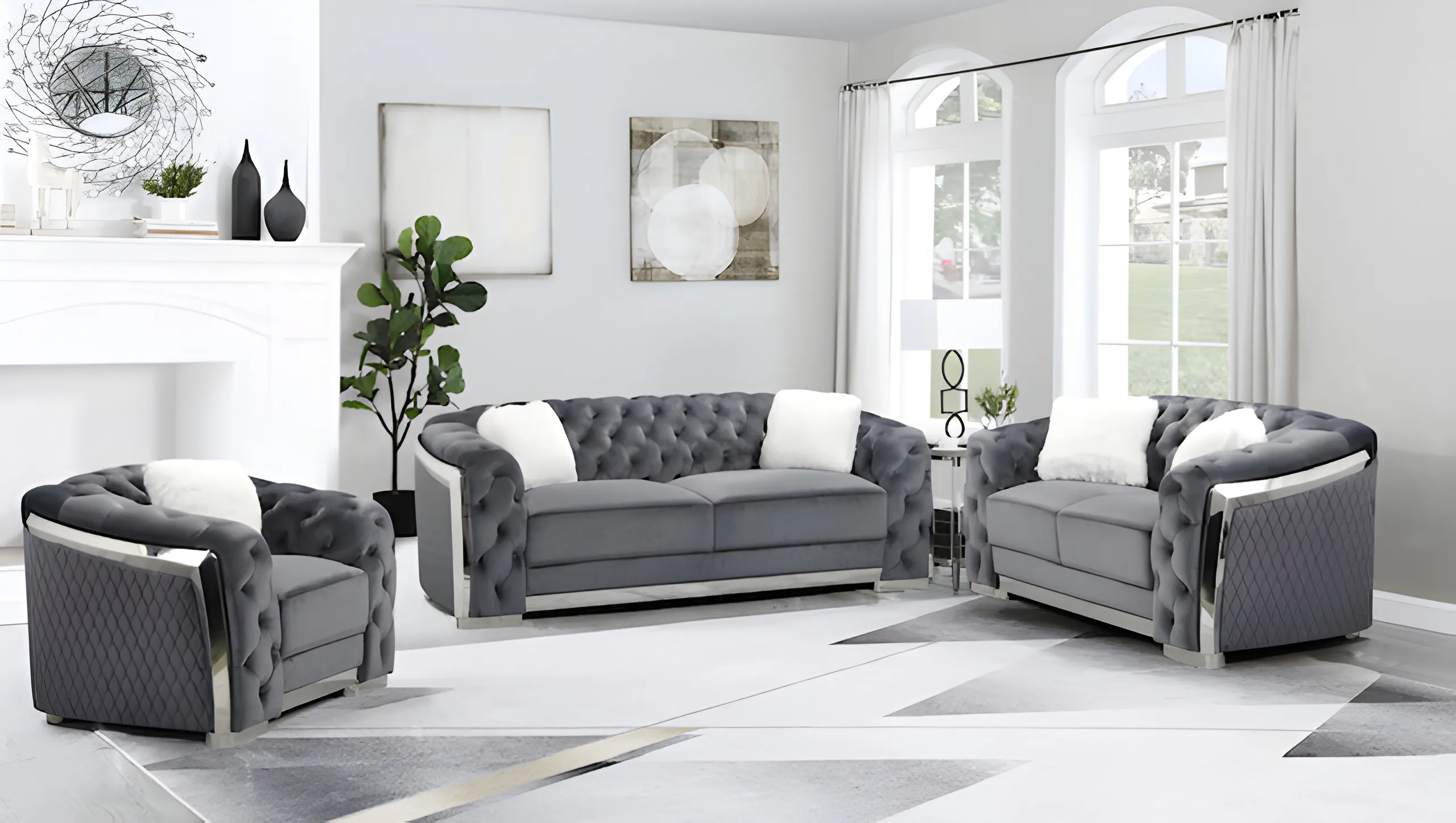 Zara Grey Silver Sofa Set Zara Grey Silver Sofa Set