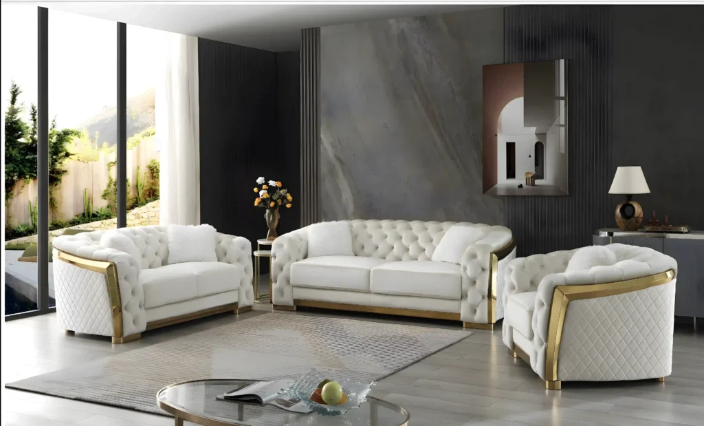 Zara Beige Gold Sofa Set